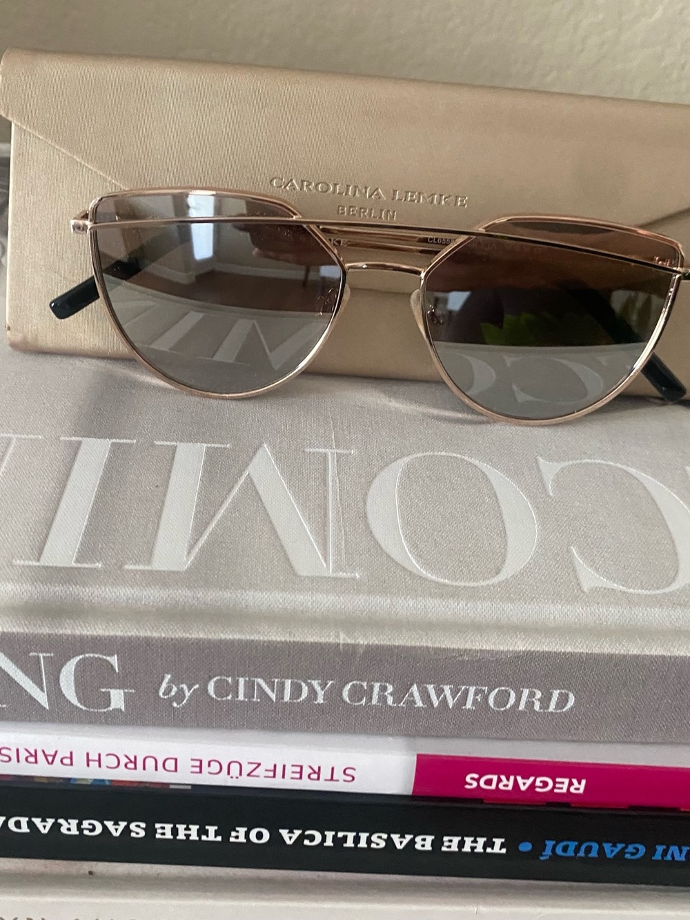 Carolina Lemke Rose Gold Frame Sunglasses with Brown Lenses